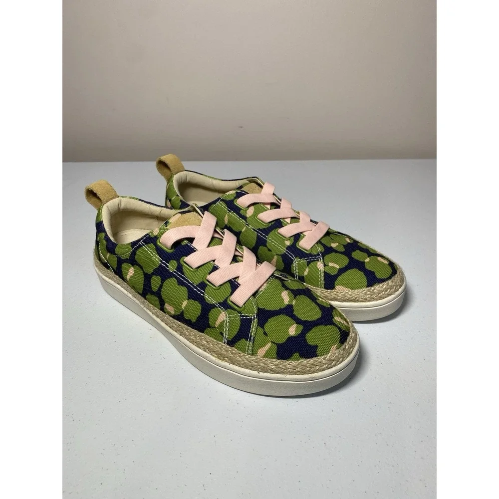Spenco Jute Trim Malibu Bokeh Slip On‎ Sneaker Womens 7 D Wide Navy Green Pink